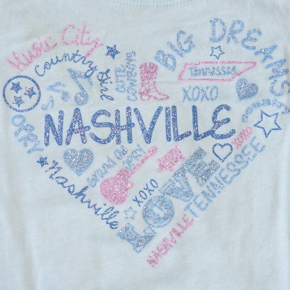Girls Size XL Fitted Nashville Aqua Glitter Cowgirl Short Sleeve T-Shirt